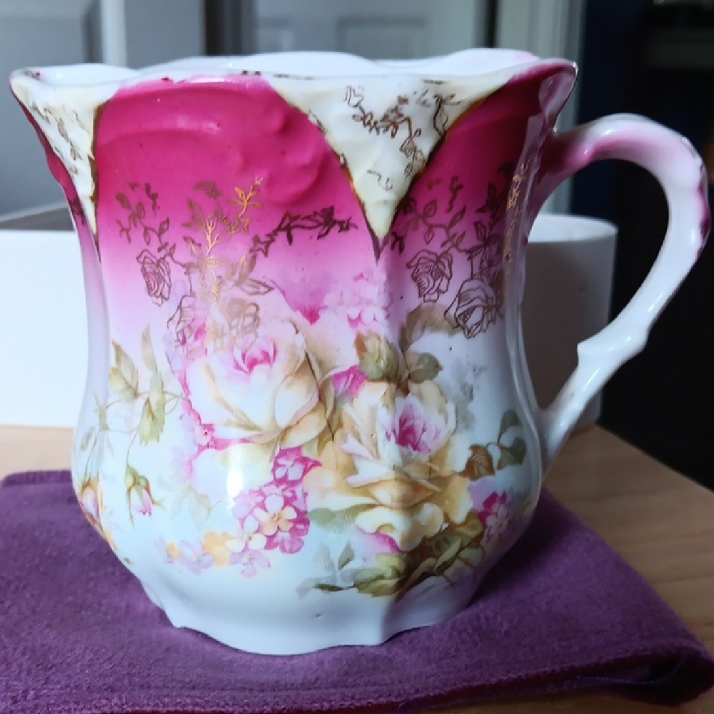 RS Prussia Elegant Floral Pink and Gold Antique Mustache Ceramic Cup - Picture 1 of 6